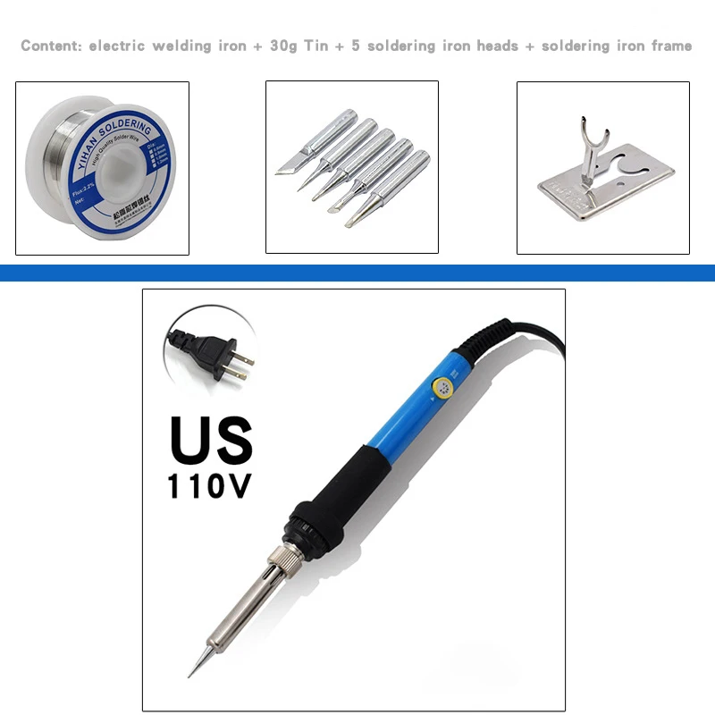 Imagem -05 - Kit Ferro de Solda Elétrico com Temperatura Ajustável Estação de Retrabalho Lápis de Calor Dicas Ferramentas de Reparação 220v 110v 60w