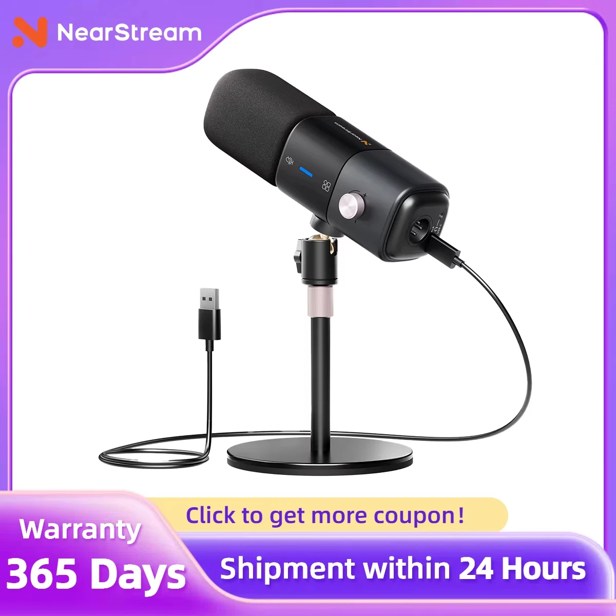 

NearStream Condenser USB XLR Microphone Desktop Plug-and-Play Professional Mic pc for Gaming Streaming podcast studio Recording