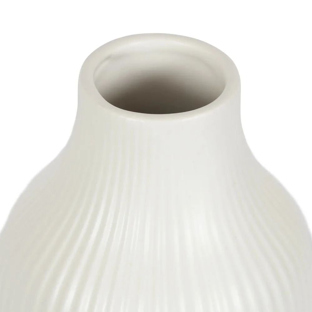 Ribbed Ceramic Vase, 8.5", Cream