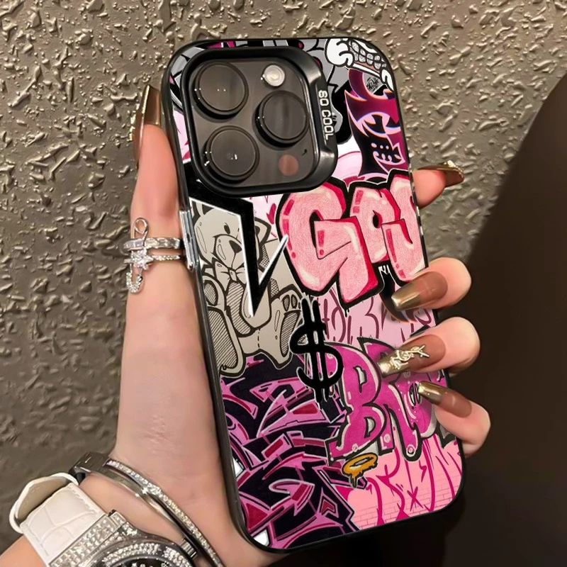 For iPhone 17 Pro Max 16E 16 15 13 12 11 14 Case Stylish Pink Graffiti Bumper Cover For iPhone 17 Air XS Max XR X XS 7 8 Plus SE