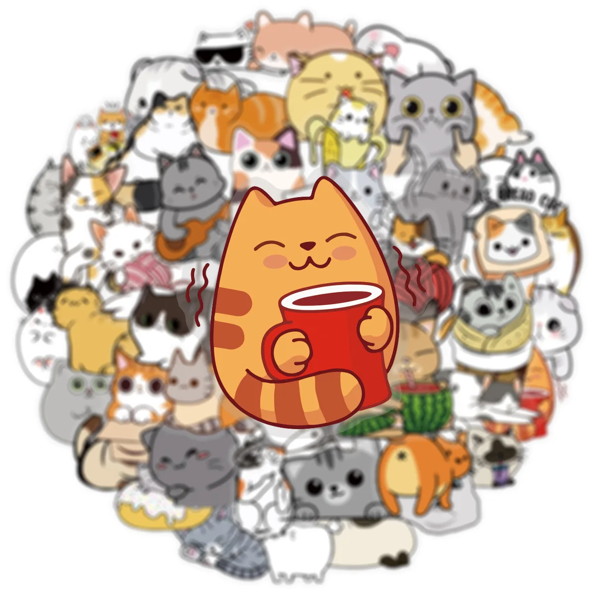 50 Stück Cartoon Niedliche Katzen Tiermotiv Transparente Persönliche Graffiti Kreative Aufkleber Spielzeug Skateboard Gitarre Computer Dekoration