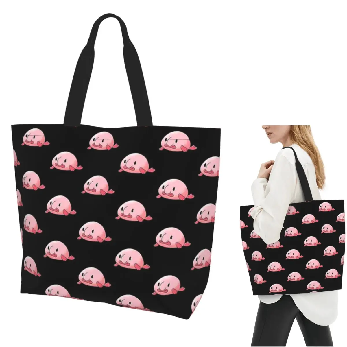 

Симпатичная сумка-тоут для покупок Blobfish, парусиновая сумка на плечо большой вместимости, продуктовая сумка для женщин