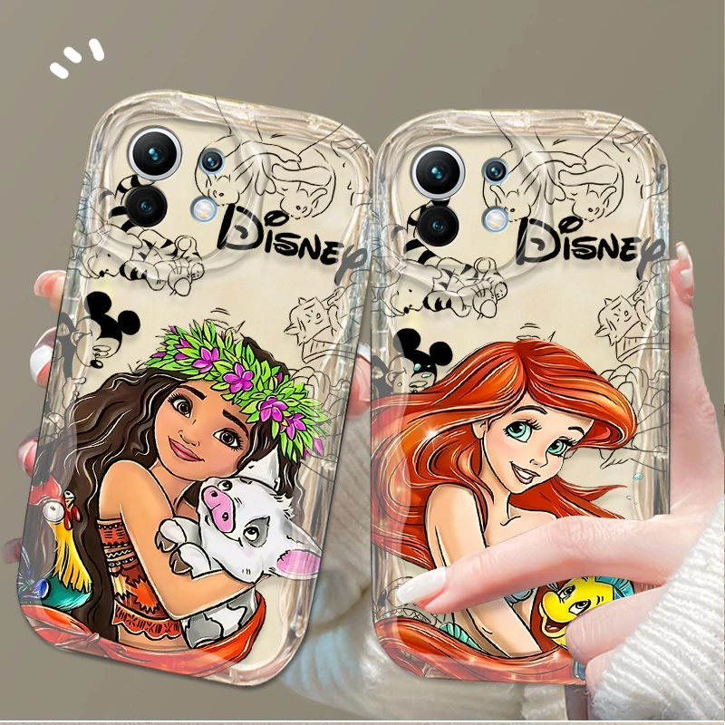 Cute Disney Princess 3D Wave Case For Xiaomi 14T 13T 12T 13 12 11 11i Lite 5G 10T POCO X5 X6 Pro X3 NFC X4 GT F3 F4 F5 F6 M6 M5S