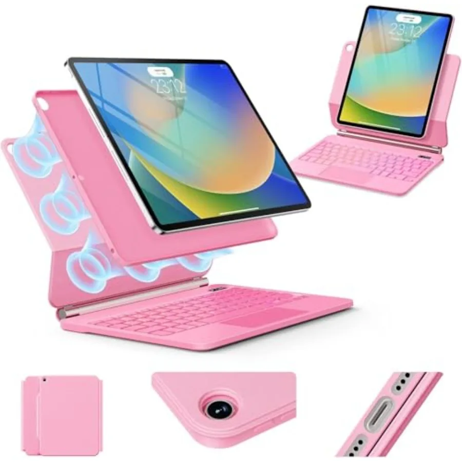 

iPad 9th Generation keyboard case for work and study PU leather black magnetic attachment 7-color backlight multi-touch trackpa