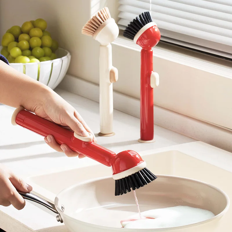 

Multi-functional Cleaning Brush with Liquid Filling Long Handle No Damage To Oil Stains Home Dishwashing and Pot Washing Brush