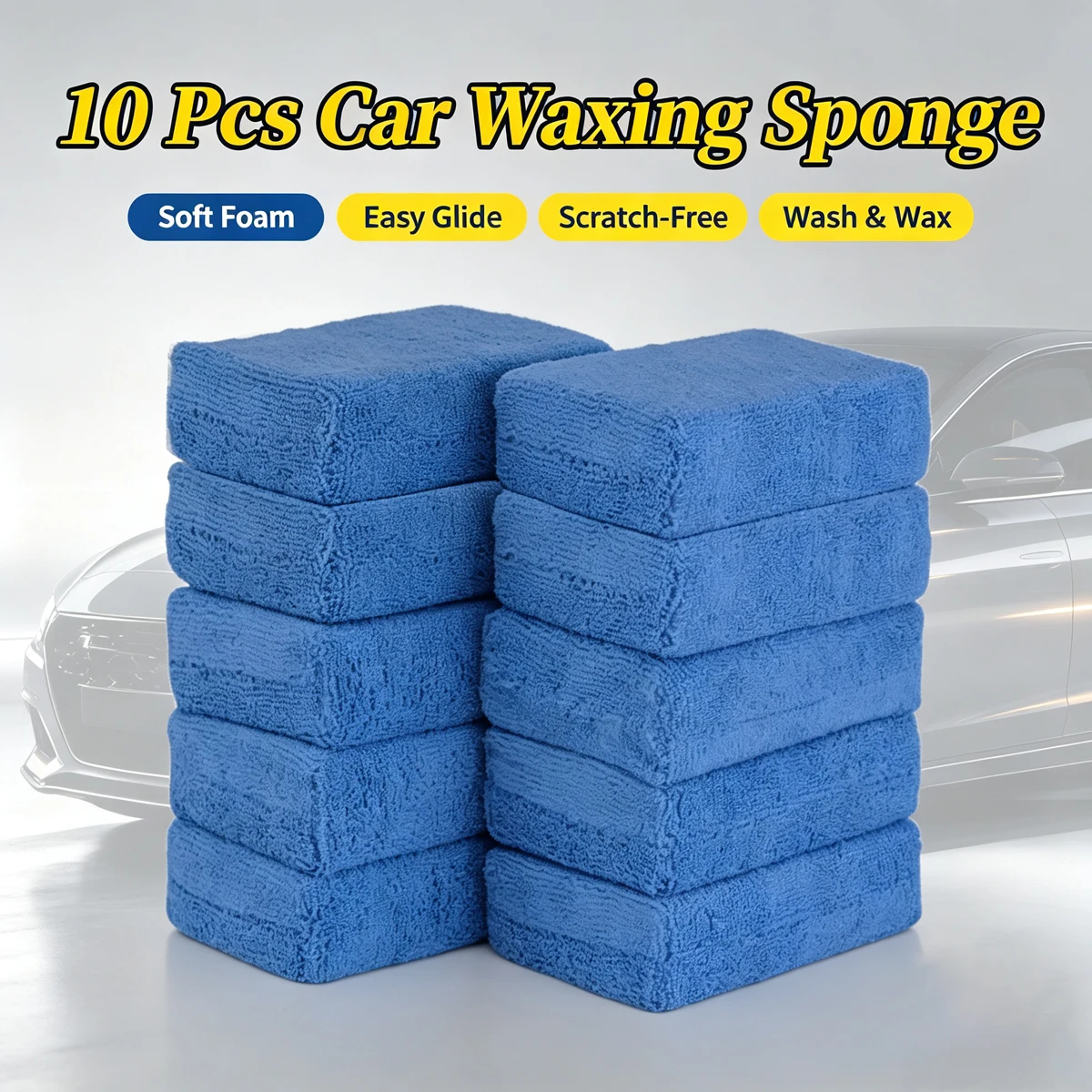 10Pcs Blue Microfiber Car Wax Sponge Soft Reusable Polishing Applicator Pads Auto Detailing Paint Care Cleaning Foam Sponges
