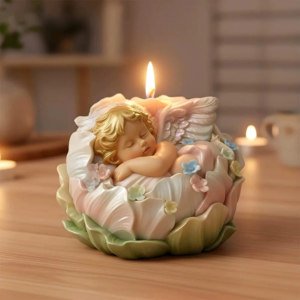 Molde de vela de aromaterapia para bebé, flor de Ángel, adornos de resina para coche, molde de goteo de yeso