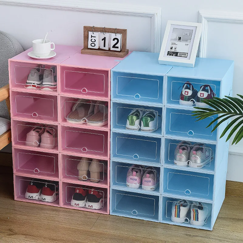 6 Pack Transparent shoe box shoes organizers thickened foldable Dustproof storage box Stackable combined shoe cabinet