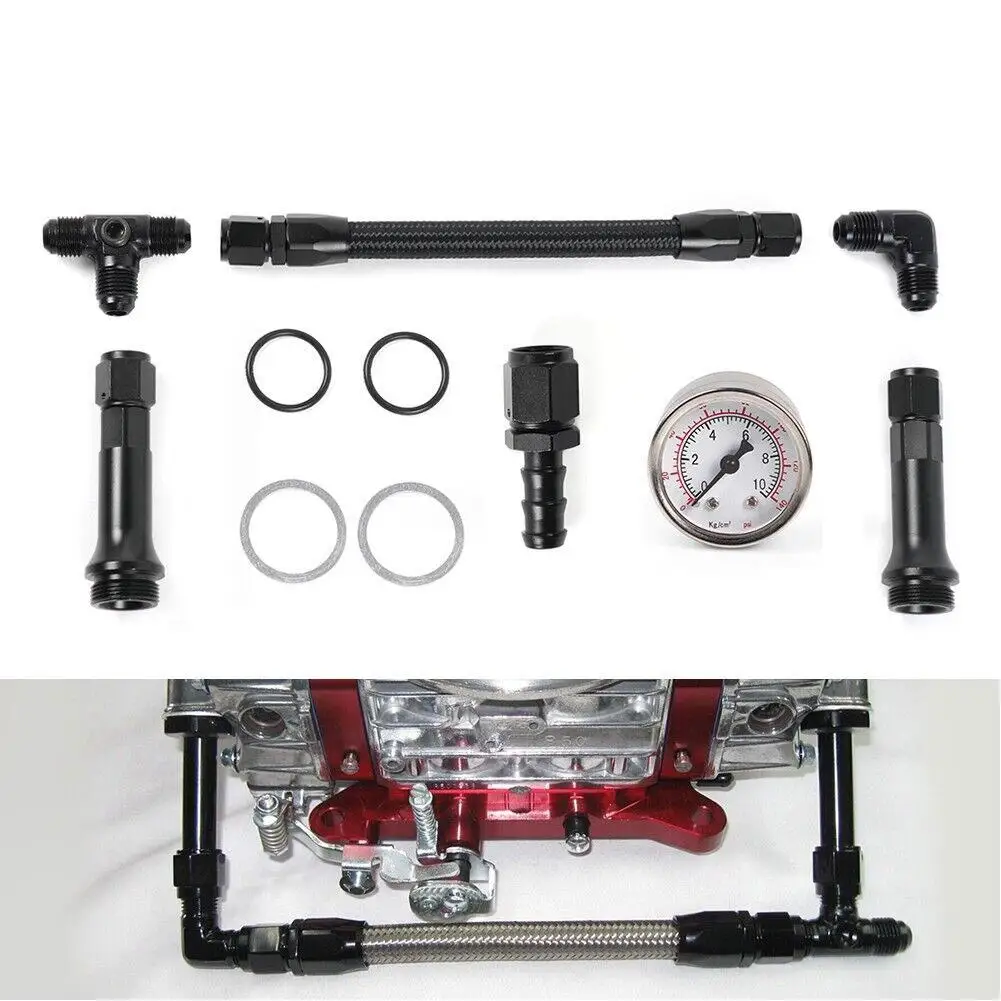 Carburetor Dual Inlet Line Kit 6AN Braided Dual Feed Carb Fuel Line Double Pump for Holley Dominator 4150 Series 7/8