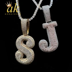 Aokaishen Jewelry Single Initial Necklace for Women Iced Out Pendant Prong Setting Two Layers Hip Hop Charms