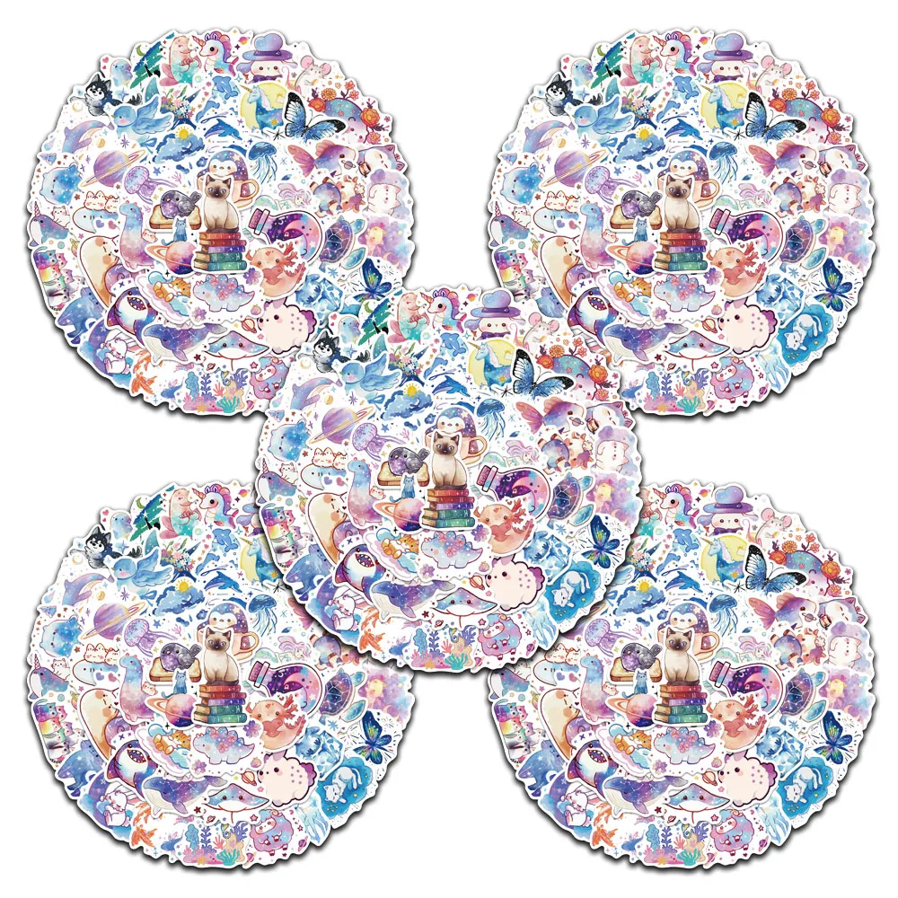 

5 sets Cute Cartoon Colorful Starry Sky Animals Stickers For Laptop Water Bottle Luggage Notebook Waterproof Graffiti Decals