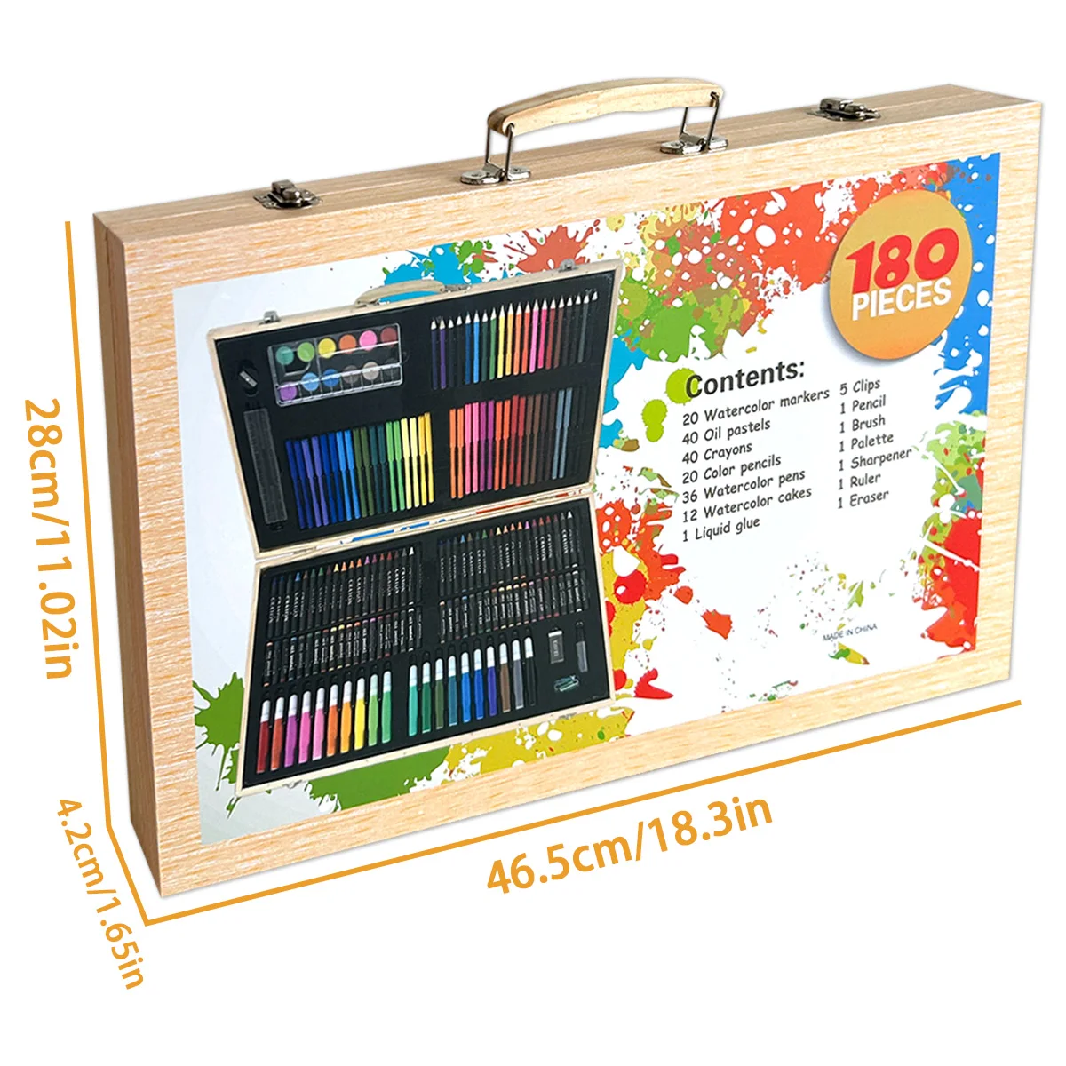 180-teiliges Kinder-Malpinsel-Set in Holzbox, Kinder-Schulbedarf-Malset, Schreibwaren-Geschenkbox, Weihnachtsgeschenk – Detail 2
