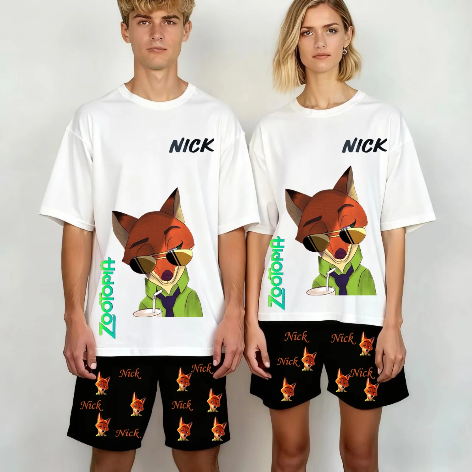 Zootopia Judy et Nick T-shirt d'été deux pièces avec pantalon de pyjama, coupe ample, tenue de Couple pour adultes/enfants, 2026