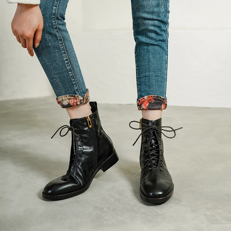 

2026 New Women Platforms Round Toe Warm Genuine Leather Short Shoes Autumn Winter Booties Goth High Quality Women's Ankle Boots