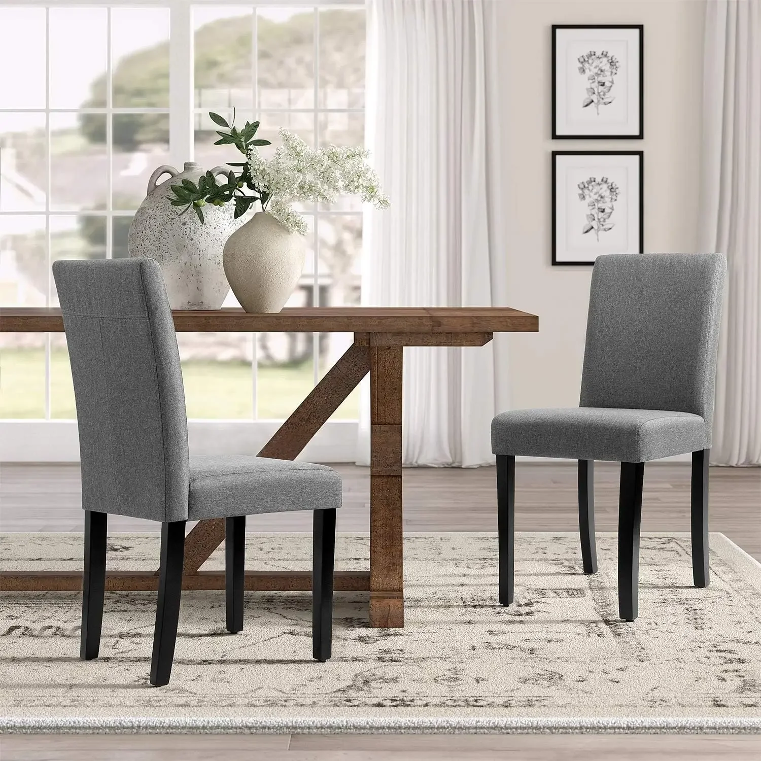 Dining Chairs Urban Style Fabric Parson Chairs Kitchen Living Room Side Chair with Solid Wood Legs Set of 4 (Gray