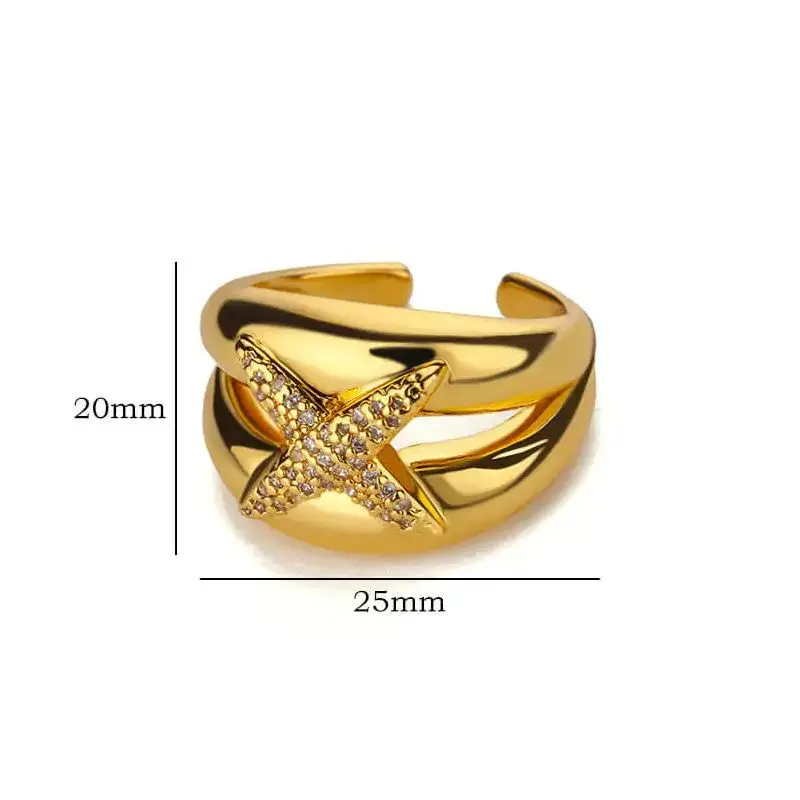 Luxury Zircon Goth Cross Star Rings for Women Stainless Steel Gold Color Wedding Couple Ring Aesthetic Jewelry anillos mujer