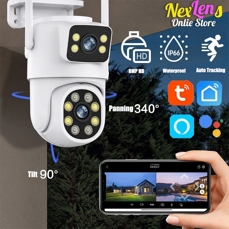 

Wifi Security Camera Outdoor Surveillance 4K 8MP Dual Lens WIFI Camera PTZ Outdoor Dual Screen Ai Human Auto Tracking Security