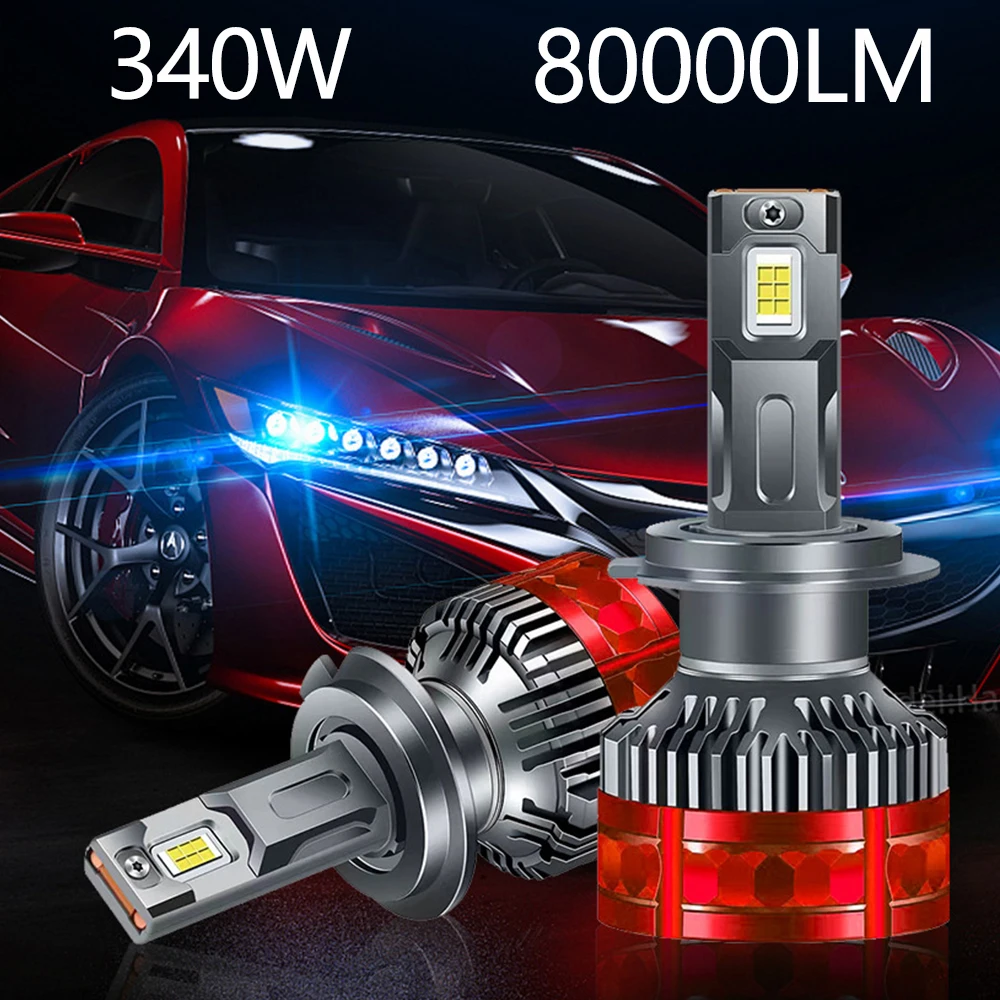 80000LM H7 H11 LED Headlight 340W High Power H1 H8 H9 HB4 HB3 9005 9006 Turbo Lamp LED Bulb 6000K White Car Light 12V Fog Light