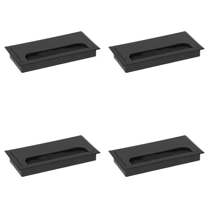 F-T 4Pcs 80X160 Office Desk Threading Box Computer Table Wire Hole Cover Threading Hole Square Brush Cover Plate Black