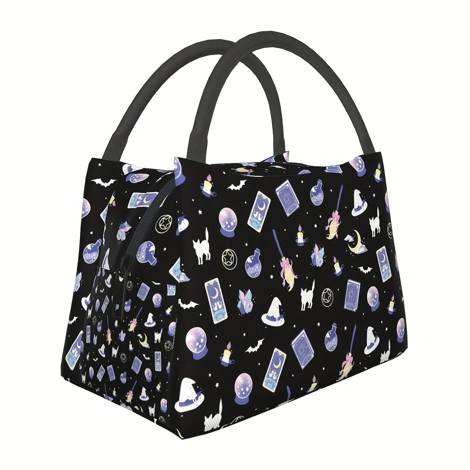 Witchcraft Pattern Insulated Lunch Bag Thermal Tote Durable Polyester Cooler Bag for Work Travel Picnic