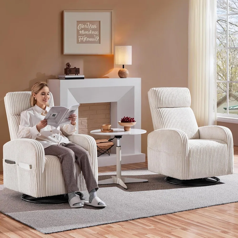 

360 ° rotating baby chair, rocking chair with side pockets for care, corduroy glider for living room use