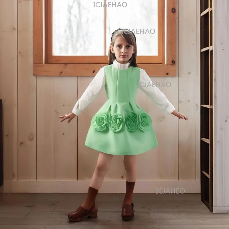 New Fashion Children Girls Sleeveless Vest Dress Flower Girl Floral Princess Gown Pageant Birthday Party Casual Elegant Costume