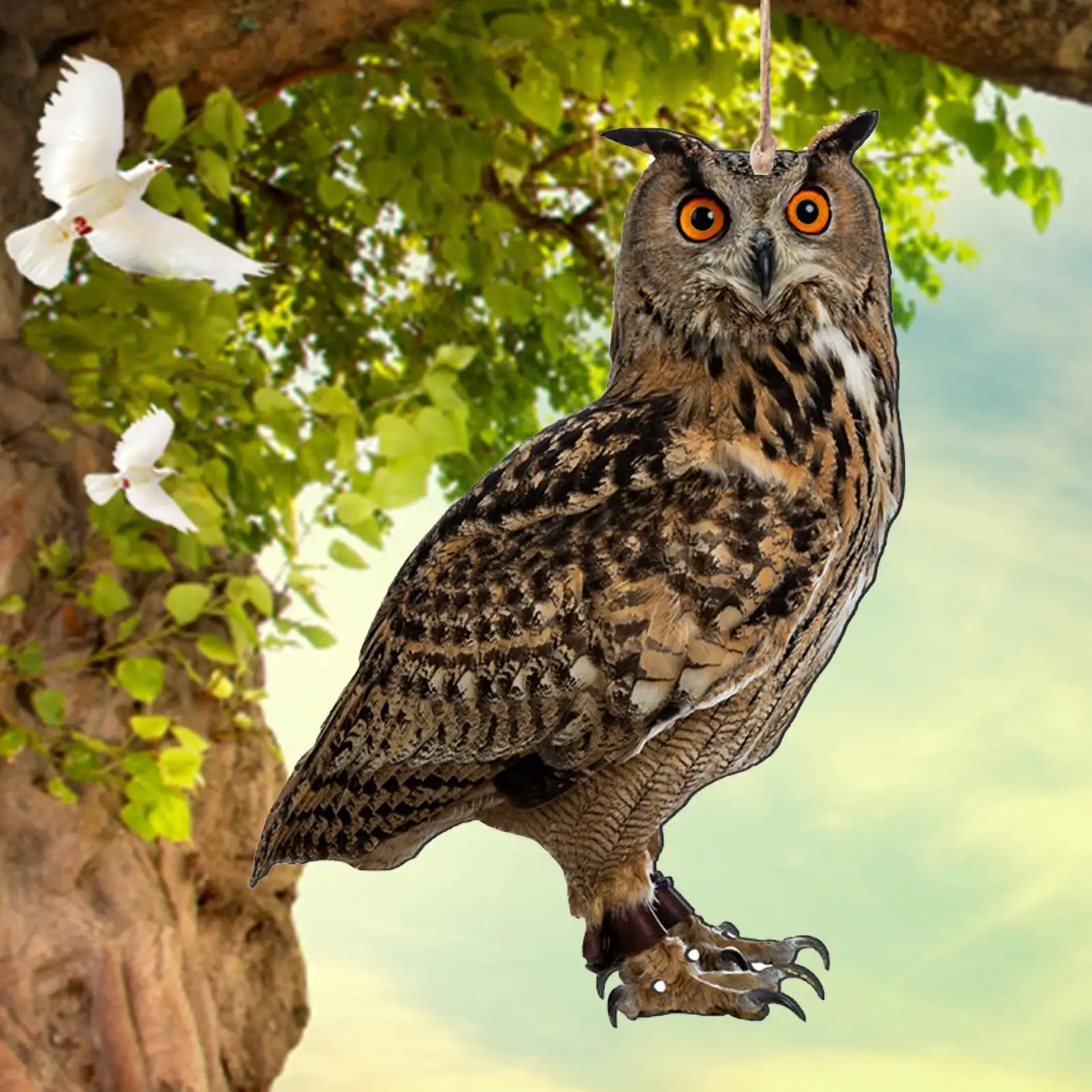 Bird Repel Devices Outdoor 2D Owl Scarecrow Scarer Pendant Waterproof Bird Scare Ornament with Bell Fake Scare tool Garden Decor view 2