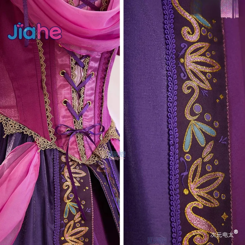 أزياء رابونزيل التأثيرية لفيلم القرون الوسطى الرائع للفتيات البالغات فستان الأميرة أغطية الرأس قلادة زي الهالوين مجموعة رابونزيل الجديدة