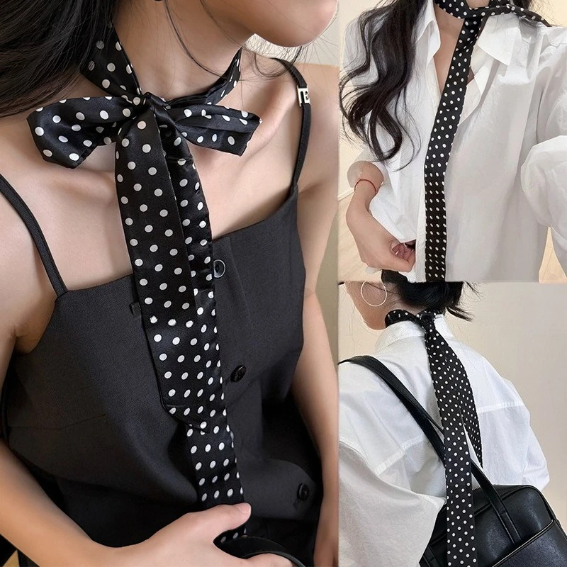 130cm Women Narrow Long Scarf Polka Dot Versatile Tie Bag Ribbon Headband Choker Streamer Korean Style Sweet Ladies Accessories
