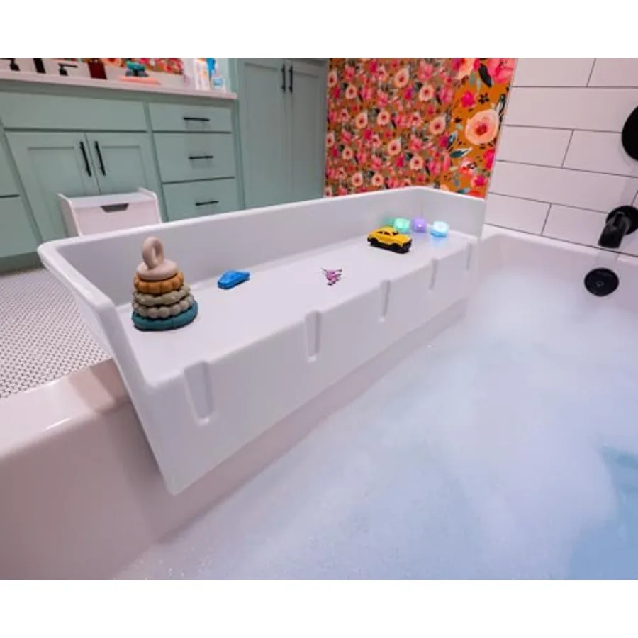 

® Bathtub Splash Guard and Bath Shelf for Toddler Bath Tray Bath Toys Storage and Ledge Organizer Splash Guard for Bathtub with