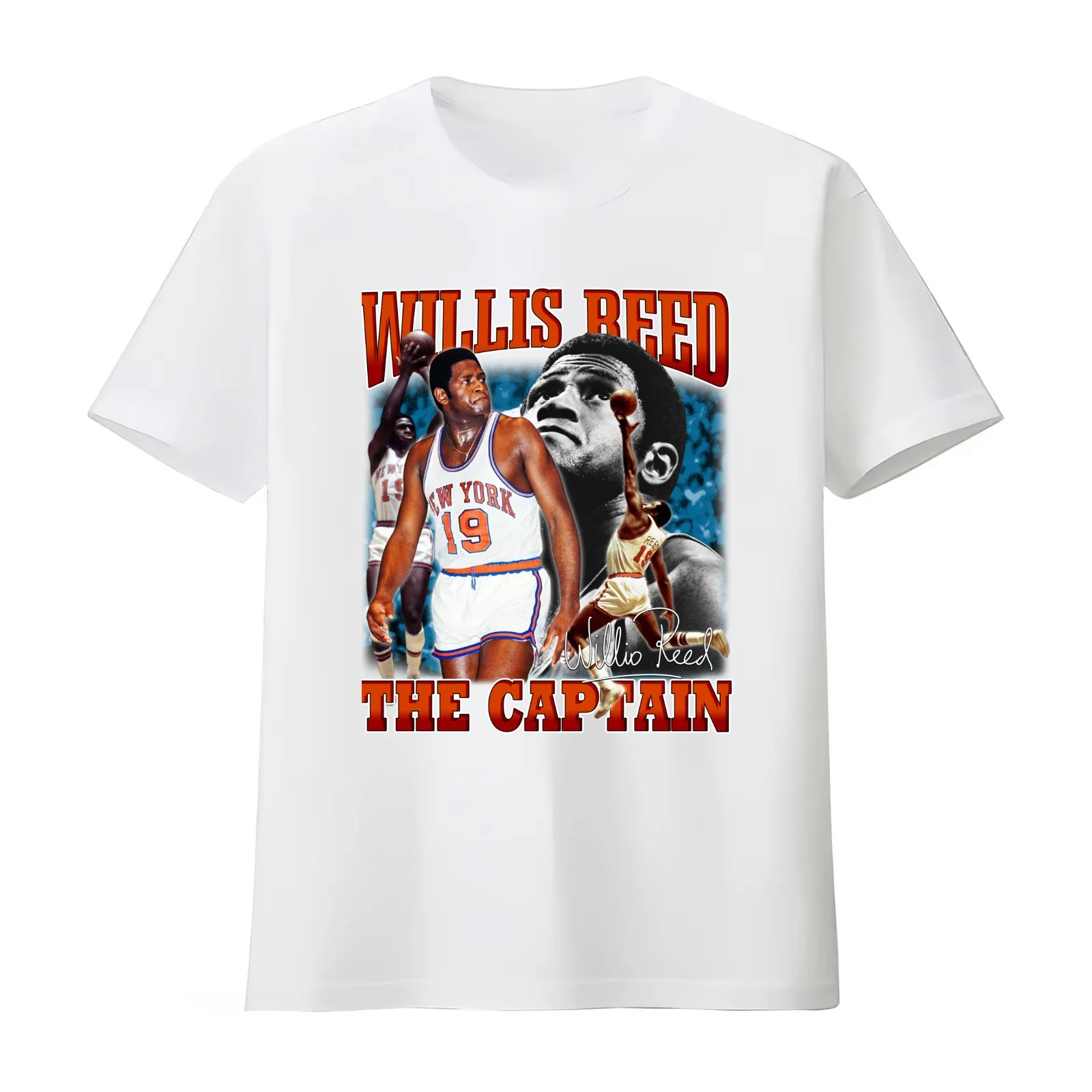 Willis Reed The Captain Basketball Legend Signature Vintage Retro 80s 90s Bootleg Rap Style T-Shirt Summer Casual Cotton Tee
