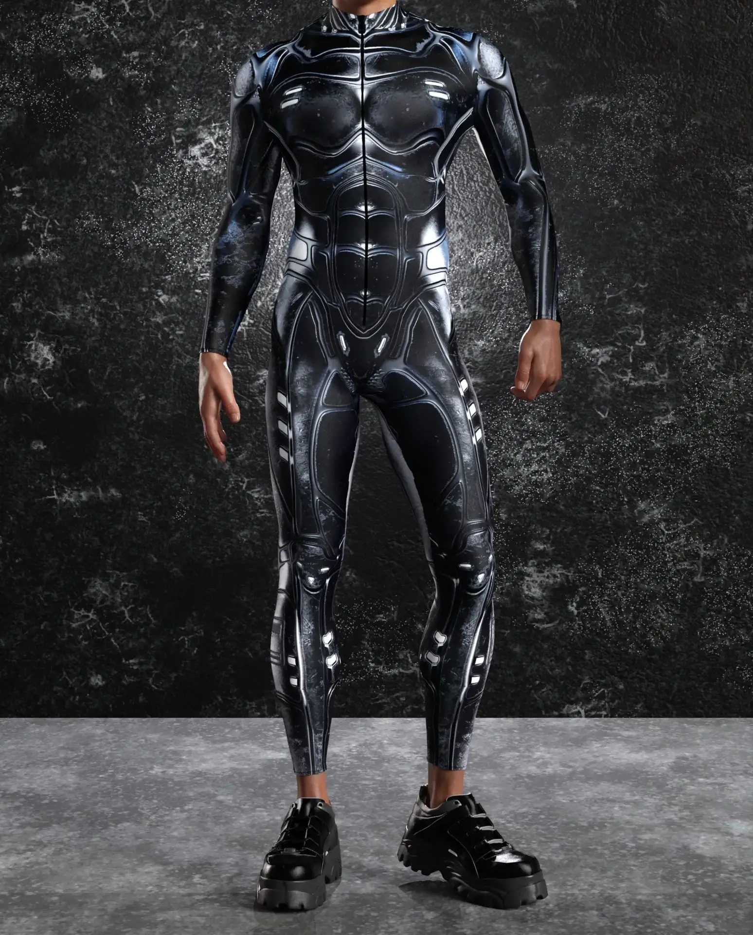 Cyber 3D Printing Irregular Lines Bodysuit Men Steampunk Jumpsuit Halloween Cosplay Costume Catsuit Carnival Party Zentai Suit