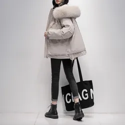 High end Luxury Fox fur Short Down Jacket 2025 Winter New Korean version Loose Hooded Coat Female Thick White duck down Parkas