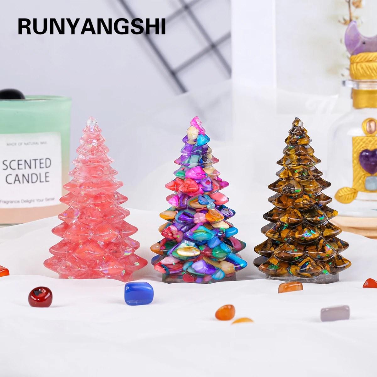 1PC Natural Crystal Gravel Christmas Tree Decor for Table Desk Gifts Crystal Ornament Mantel Decor Party Decor Epoxy