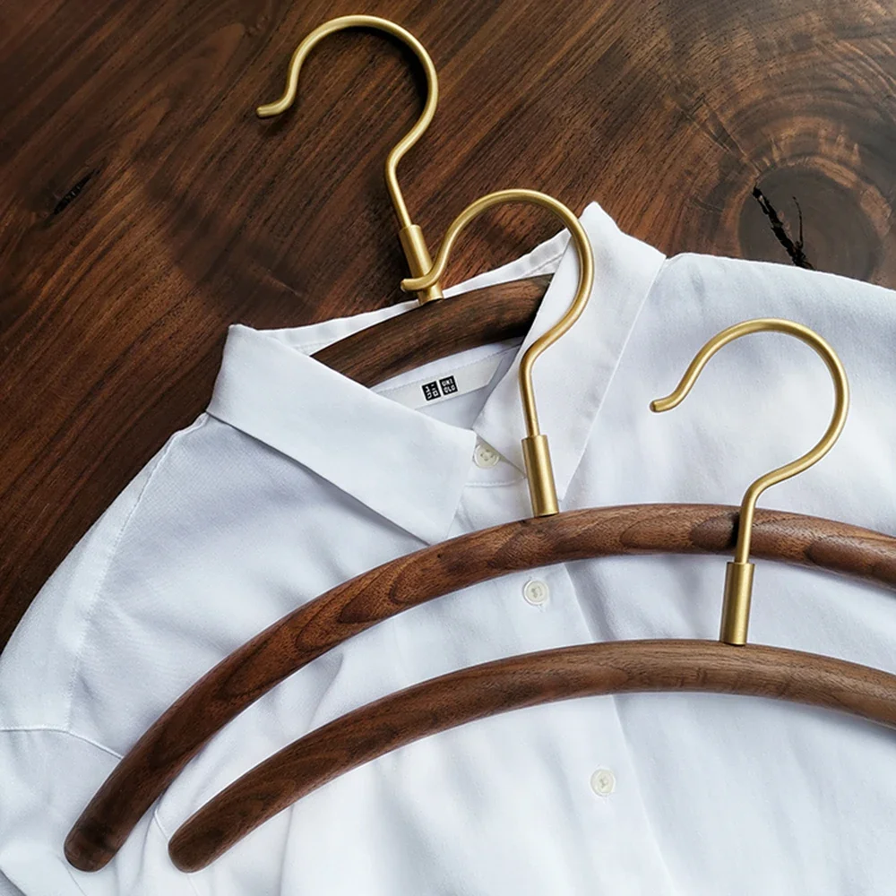 10PCS Solid Wood Hangers - Light Luxury Nordic Style, Retro Simple Brass Clothes Hangers for Adults