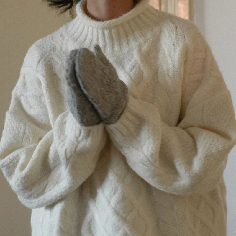 

Soft Waxy Thick Twisted Flower Half-high Neck Curled Loose Sweater Women's 2025 Winter Lazy Wind Knitted Coat