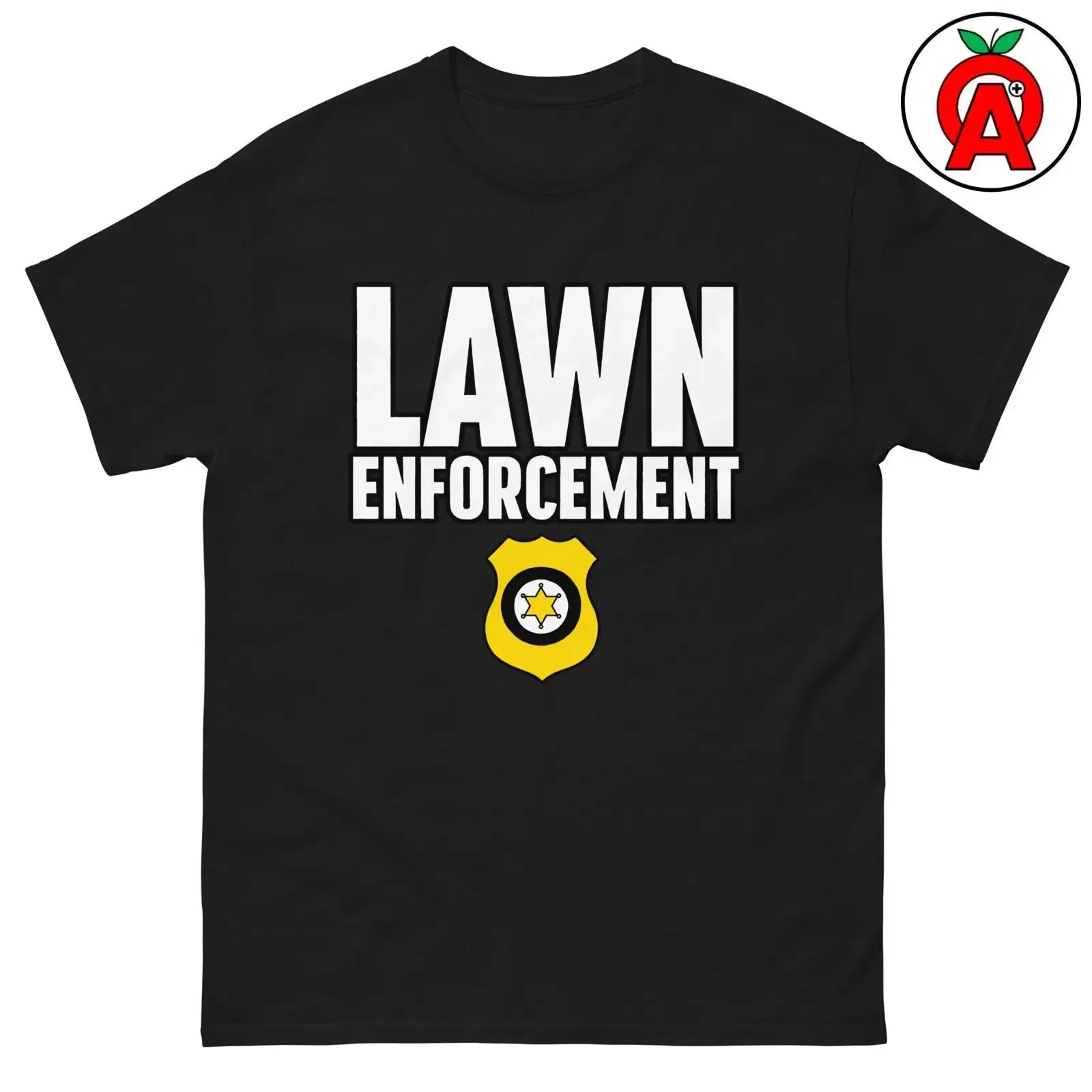 Lawn Enforcement Officer Funny Badge T Shirt Classic Fit  Crew Neck for Mowing Yard Care Lovers vintage Washed Comfortable