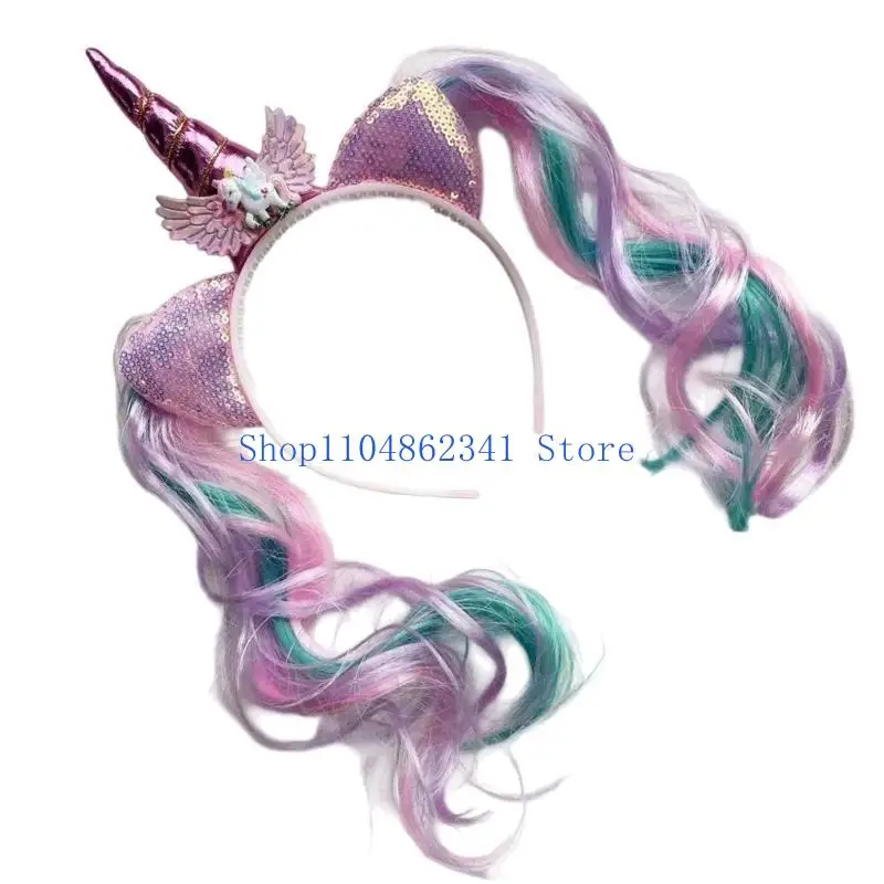 5asd Glittering Sequined Horned Horn Hairband With Lovely Ear for Girls Birthday Party Gifting And Dressingup Props Headwear
