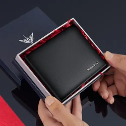 Wallet Men's casual leather wallet card bag One silver bag Short men's gift wallet for boyfriend black