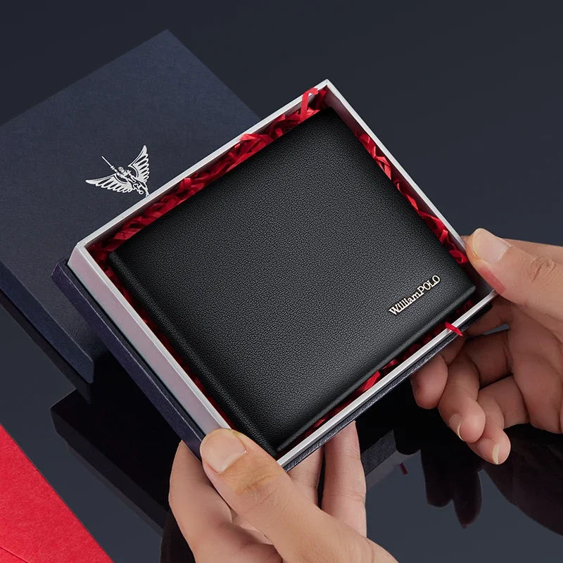 Wallet Men's casual leather wallet card bag One silver bag Short men's gift wallet for boyfriend black