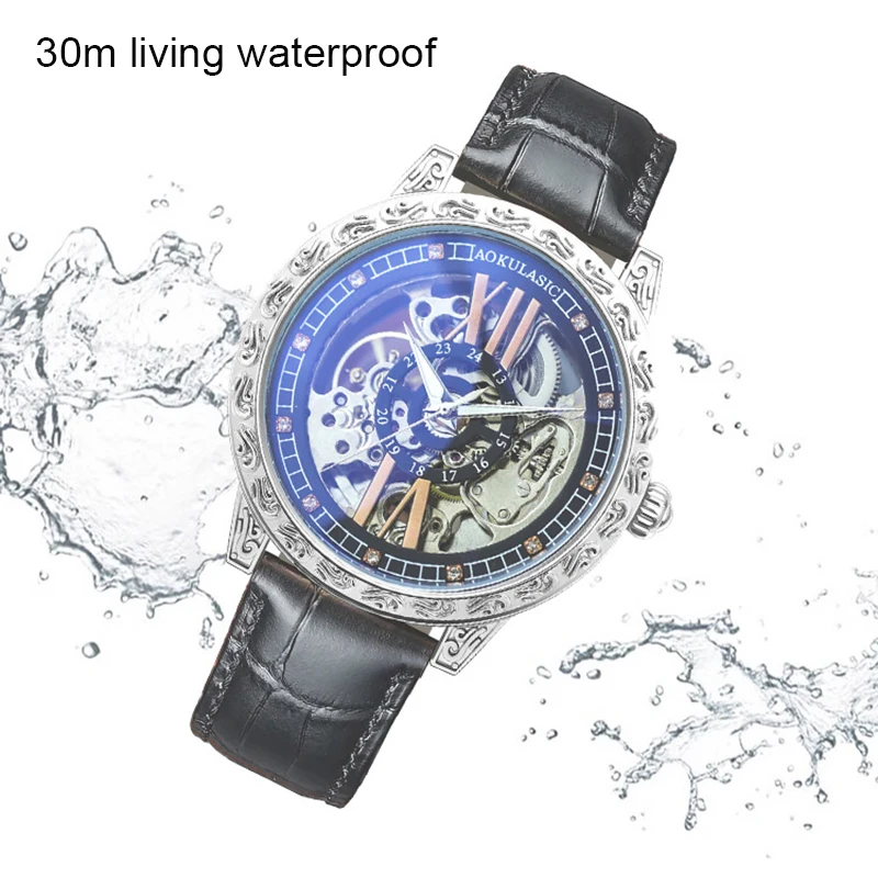 Men New Automatic Watch Luxury Clock Man Fashion Business Luminous Mechanical Waterproof Skeleton Sport Leather Strap Wristwatch