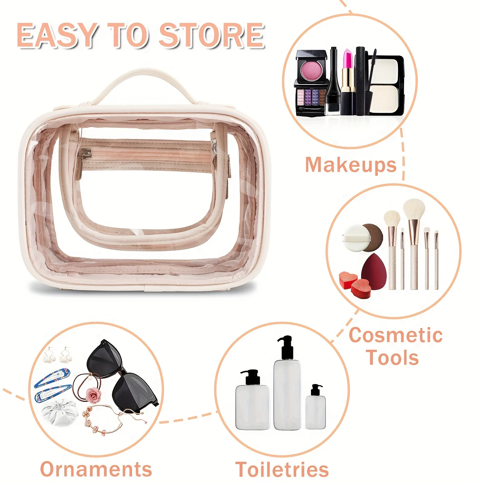 Travel Clear Toiletry Bag Makeup Bag Cosmetic Bag, TSA Approved Cosmetics Case Toiletry Bag With Handle, Zipper Makeup Handbag W