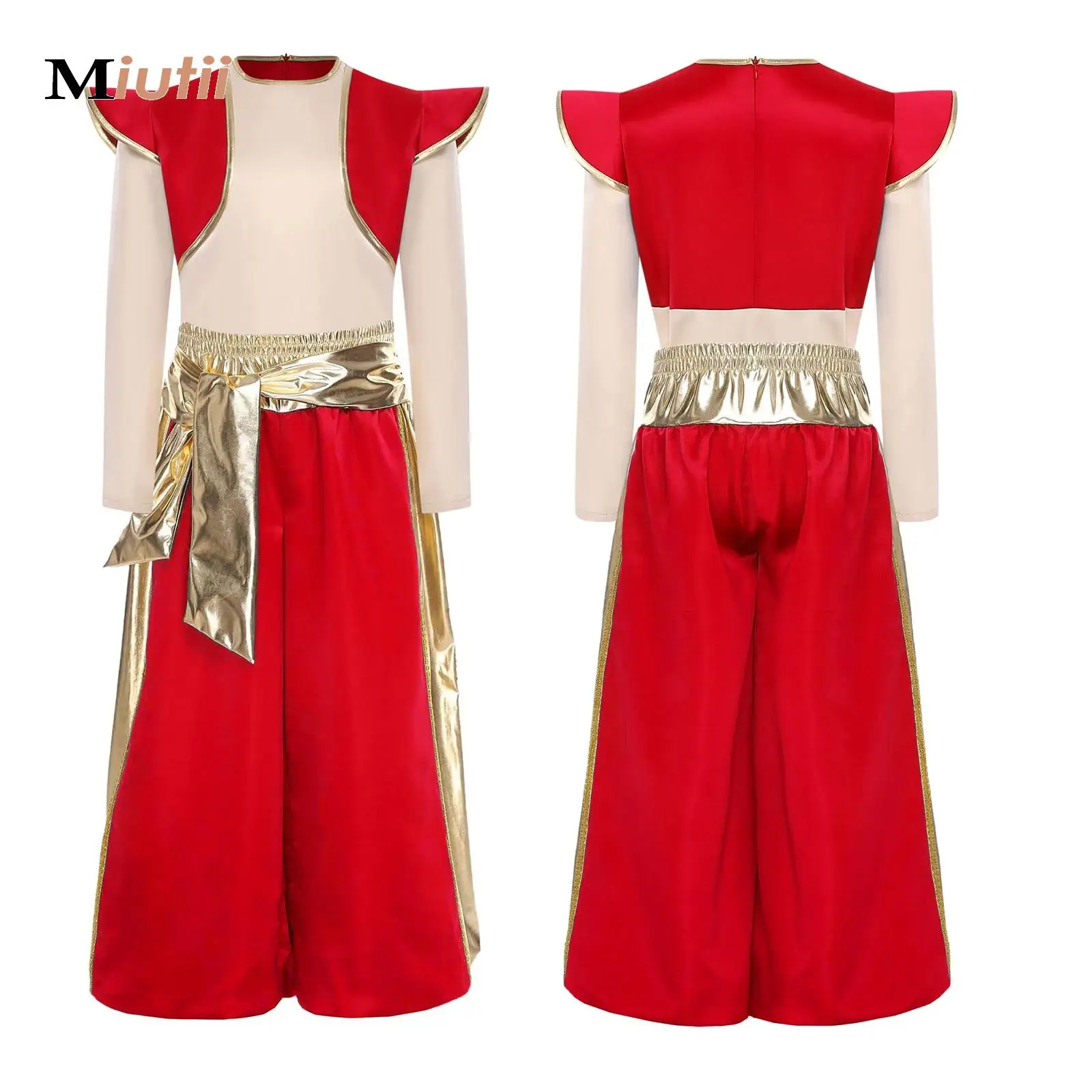

Kids Boys Mythical Arabian Prince Suit Fairy Tale Character Halloween Cosplay Party Costume Loose Vest And Pants Set Dress Up