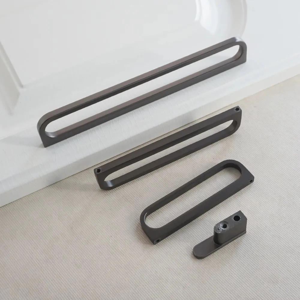 Dark Grey Cabinet Handles Hollow Zinc Alloy Wardrobe Cupboard Door Pulls Single Hole Longer Furniture Handle
