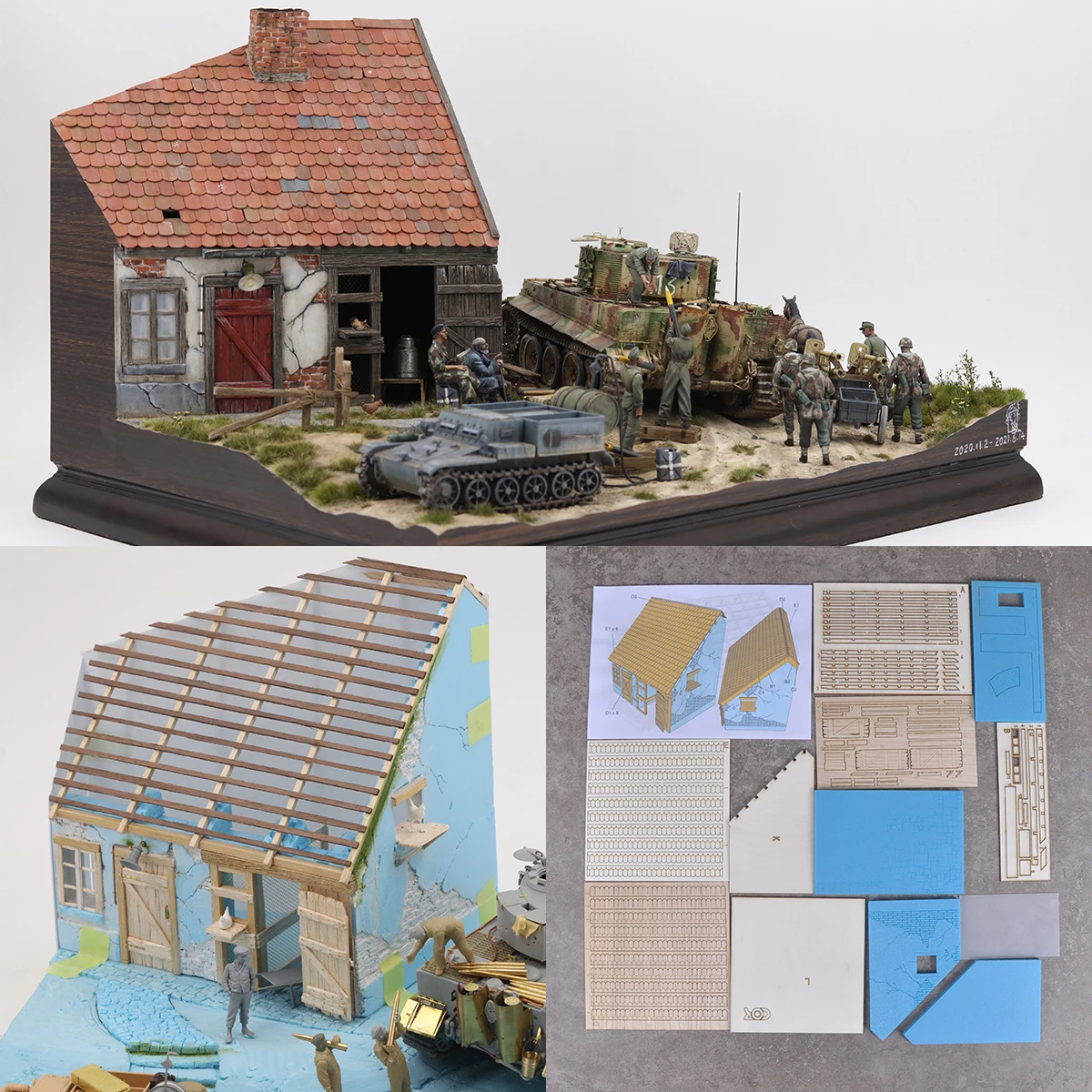 Maqueta arquitectónica de bungalow para mesa de arena, construcción de mampostería y hormigón, vivienda rural, diorama, kit de maqueta a escala 1/32 1/35