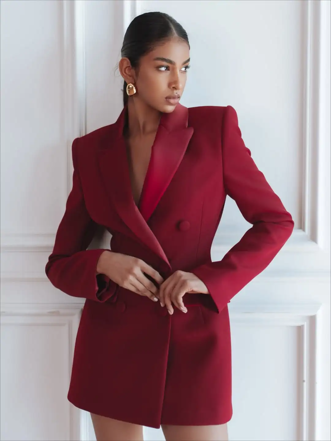 Abito da donna mini blazer a maniche lunghe con vita stretta Chic doppio petto in raso patchwork abiti corti 2026 Abito da donna primaverile quotidiano