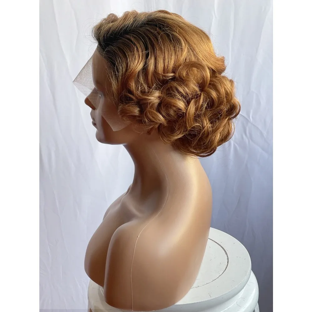 شعر بشري حقيقي قصير مجعد على شكل حرف C من الأمام، مجعد قليلاً، تجعيدات كبيرة متدرجة، شعر بشري حقيقي للنساء، للاستخدام اليومي والمناسبات