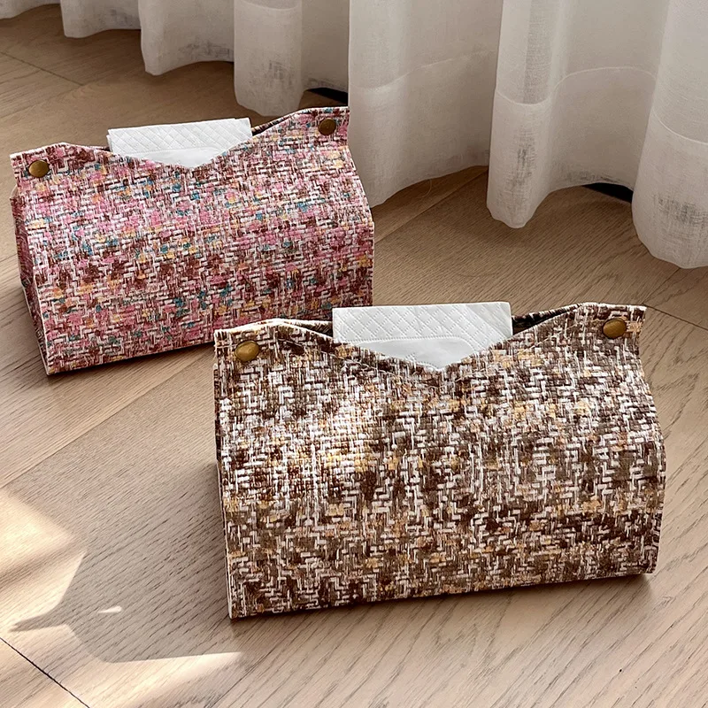 Bright Color Tissue Box V Mouth Large Capacity Tissue Pumping Light Luxury Handwoven Tissue Box Travel Car Storage