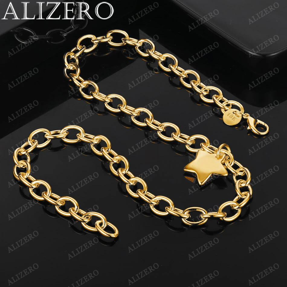 

ALIZERO 18K Gold Necklace 18 Inch Star Pendant Necklaces For Women Men Fashion Fine Jewelry Gifts Personality Trend Accessories