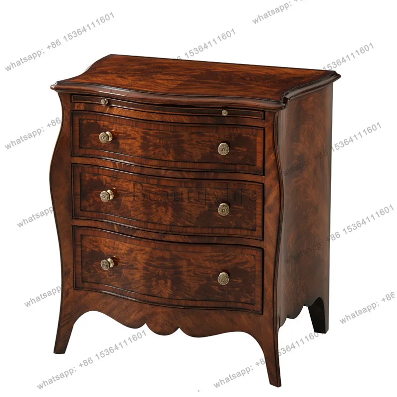 

English bedside tables, villa bedroom carved furniture, solid wood paint, bedside wood grain storage decoration cabinets